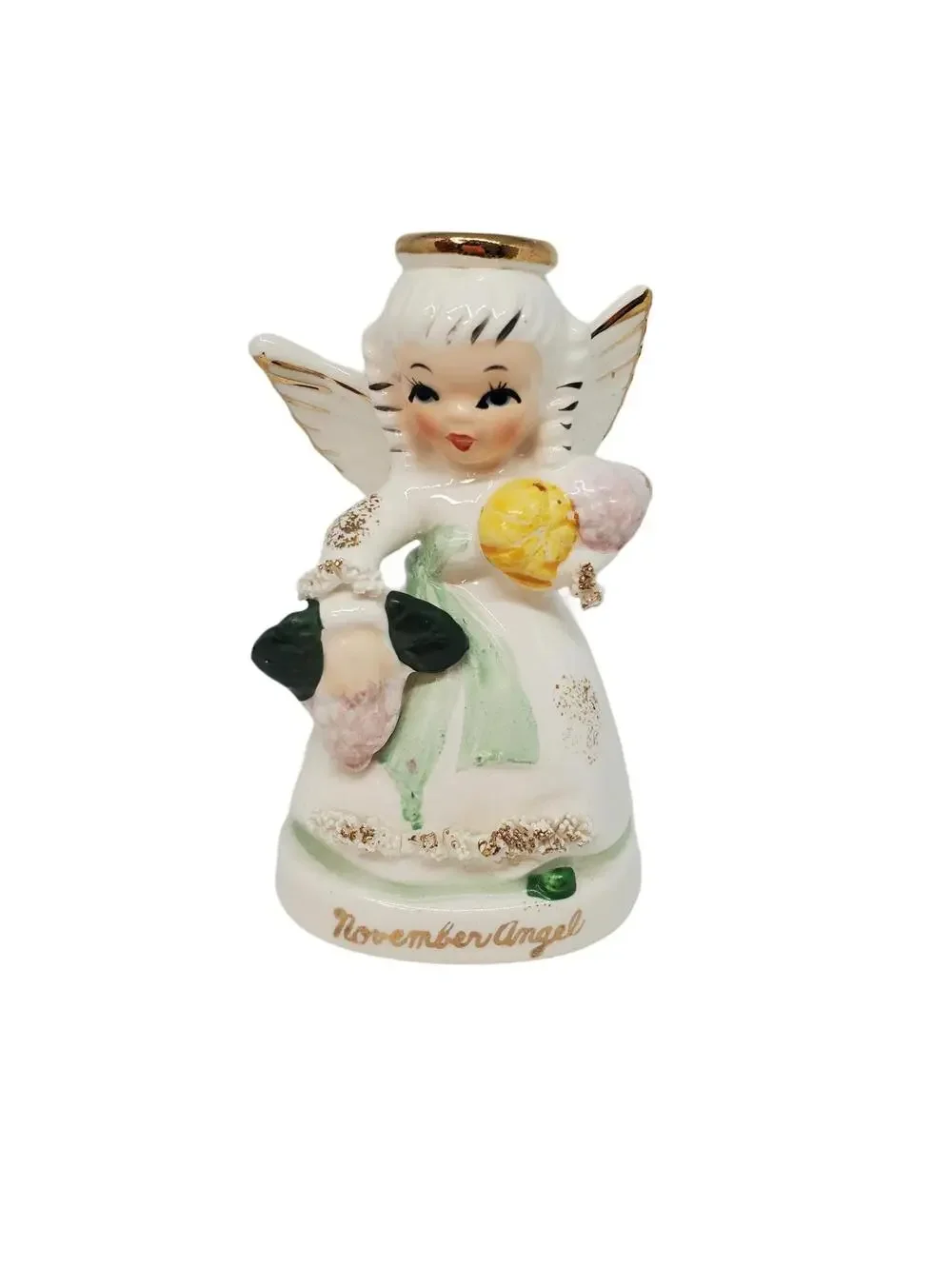 November birthday angel, Napcoware, Vintage figurine, spaghetti angels, Antique
